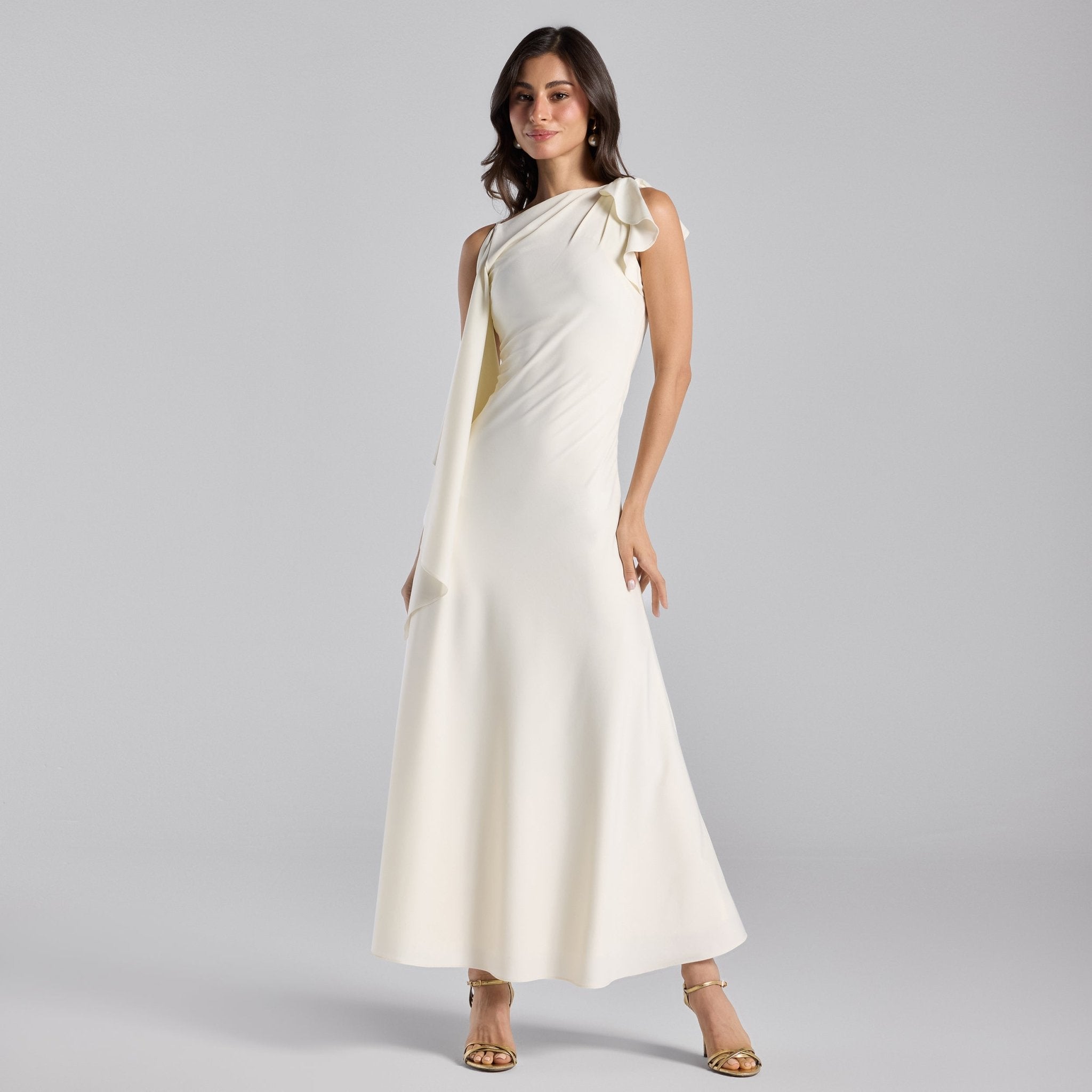 White Low Waist Satin Maxi Dress - shopaleena
