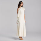White Low Waist Satin Maxi Dress - shopaleena