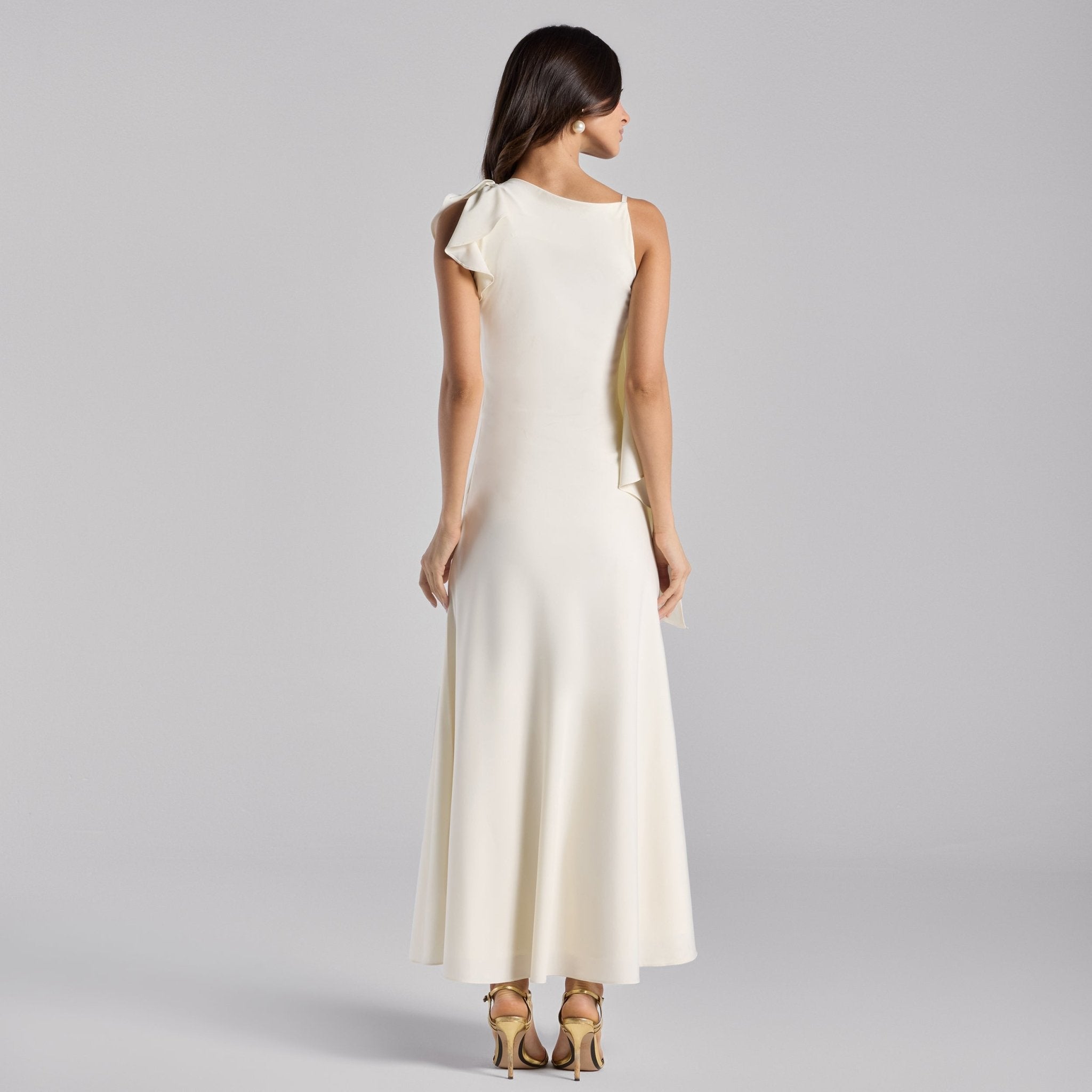 White Low Waist Satin Maxi Dress - shopaleena