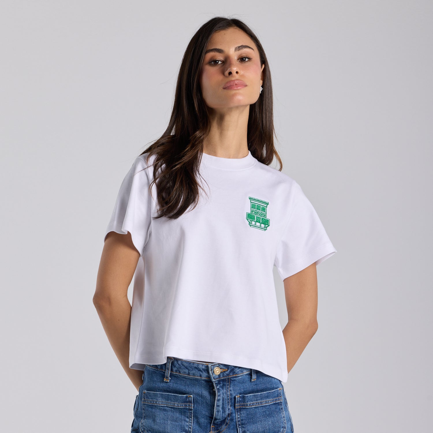 White Mashrabiya Embroidered Cotton T-shirt - shopaleena