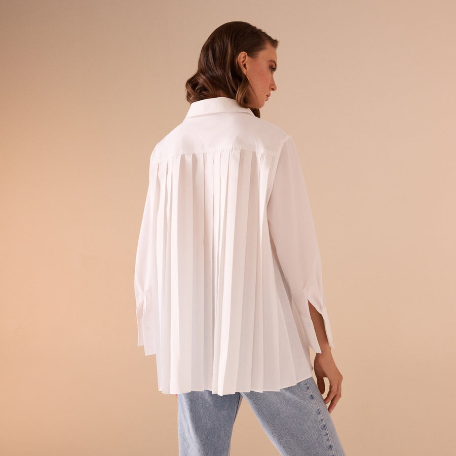 White Pleated Back Shirt - shopaleena