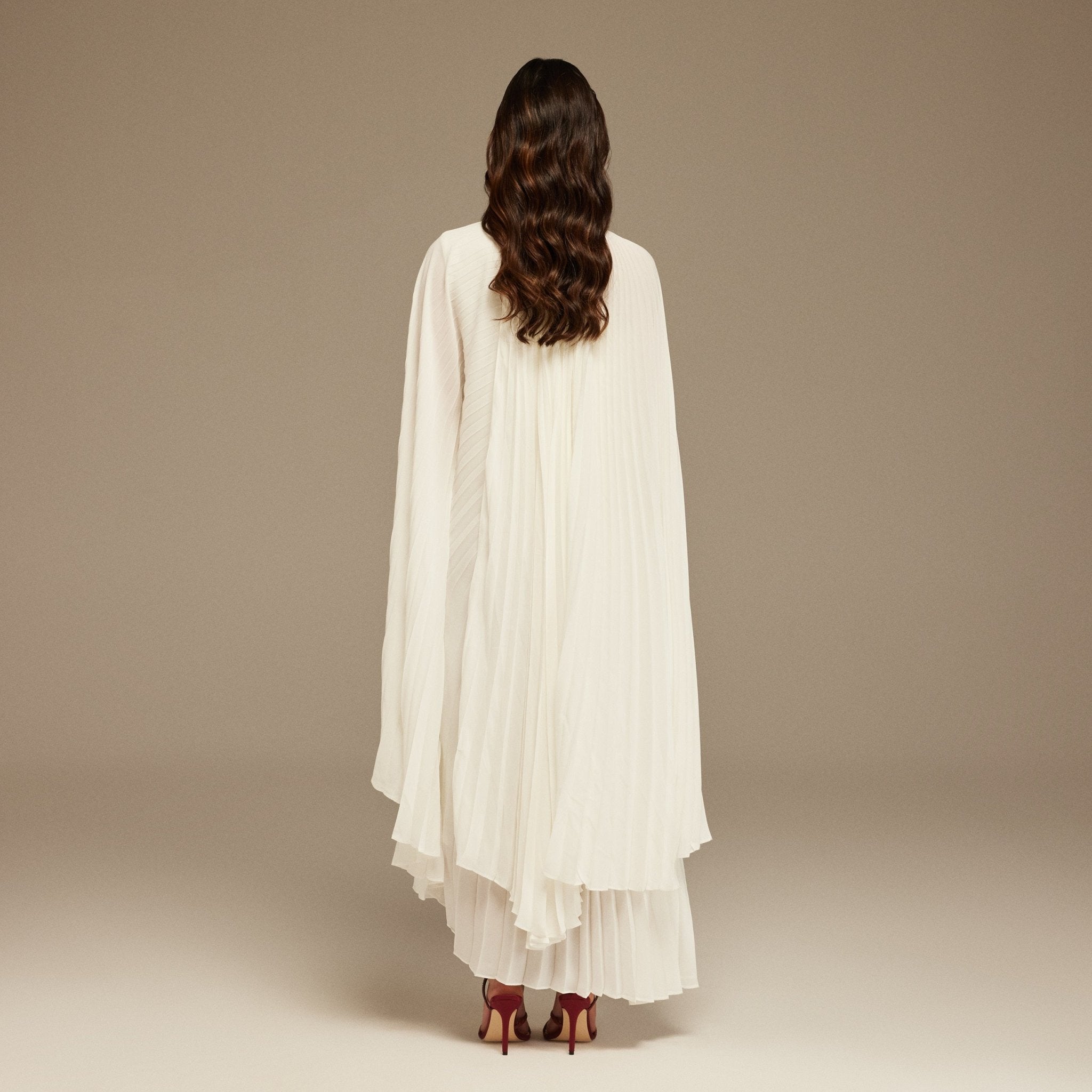 White Pleated Cape Midi Dress - shopaleena