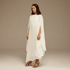 White Pleated Cape Midi Dress - shopaleena