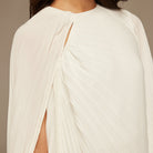 White Pleated Cape Midi Dress - shopaleena