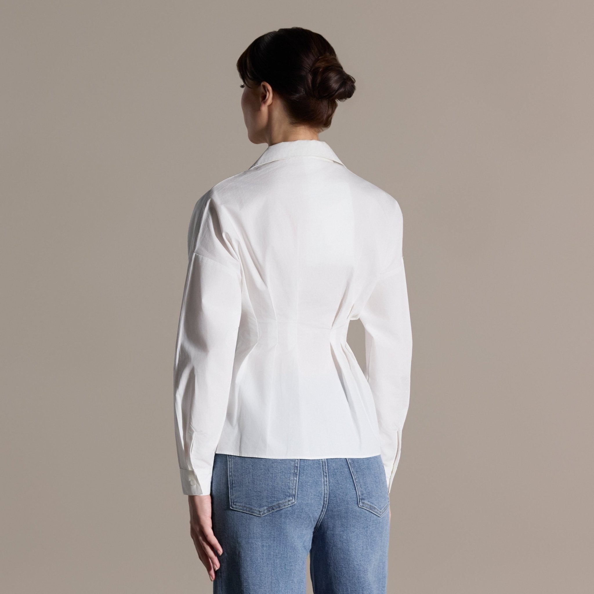 White Pleated Waist Cotton Shirt - shopaleena