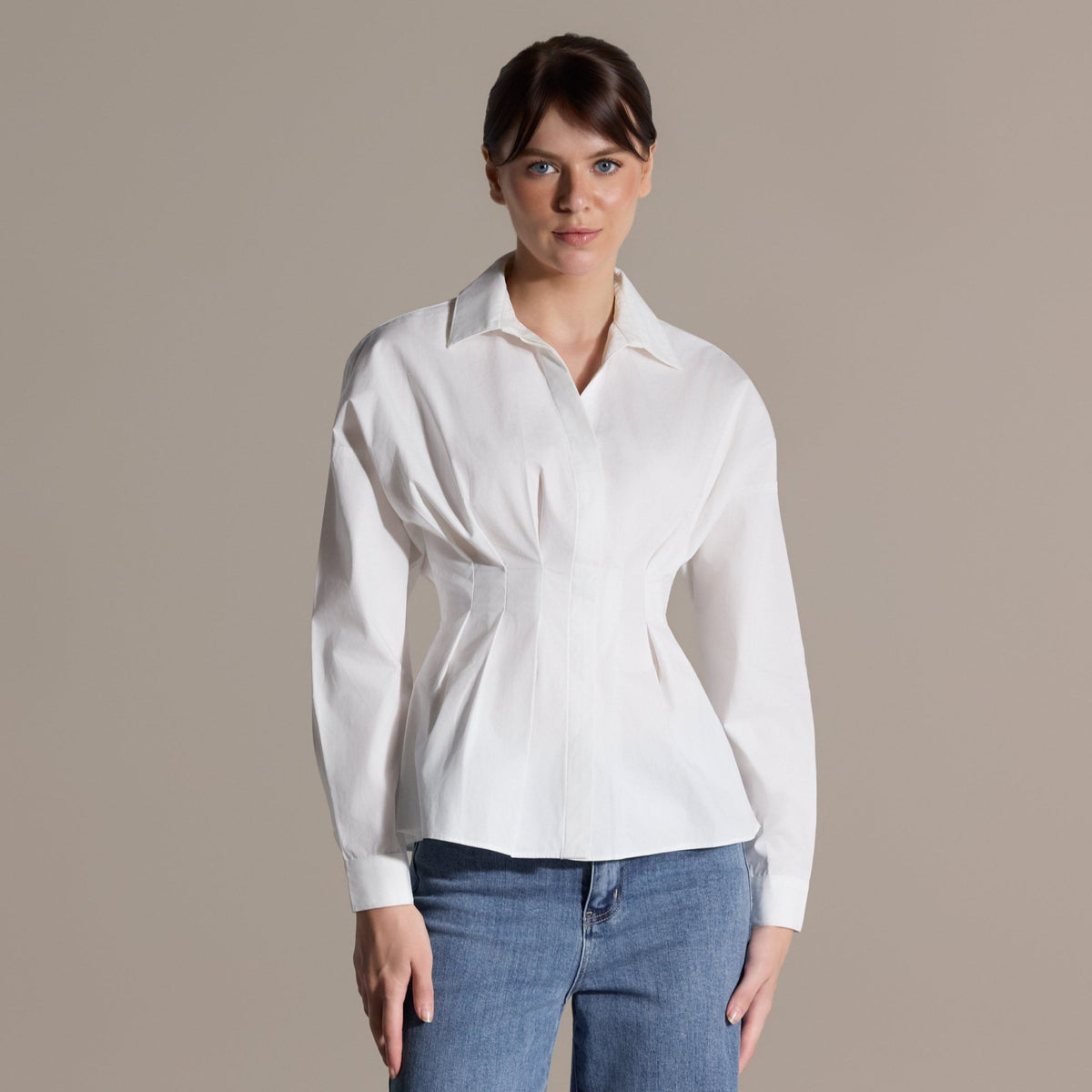 White Pleated Waist Cotton Shirt - shopaleena