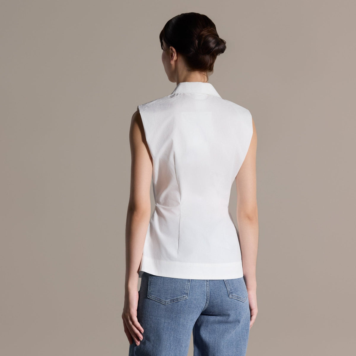 White Pleated Waist Sleeveless Shirt - shopaleena