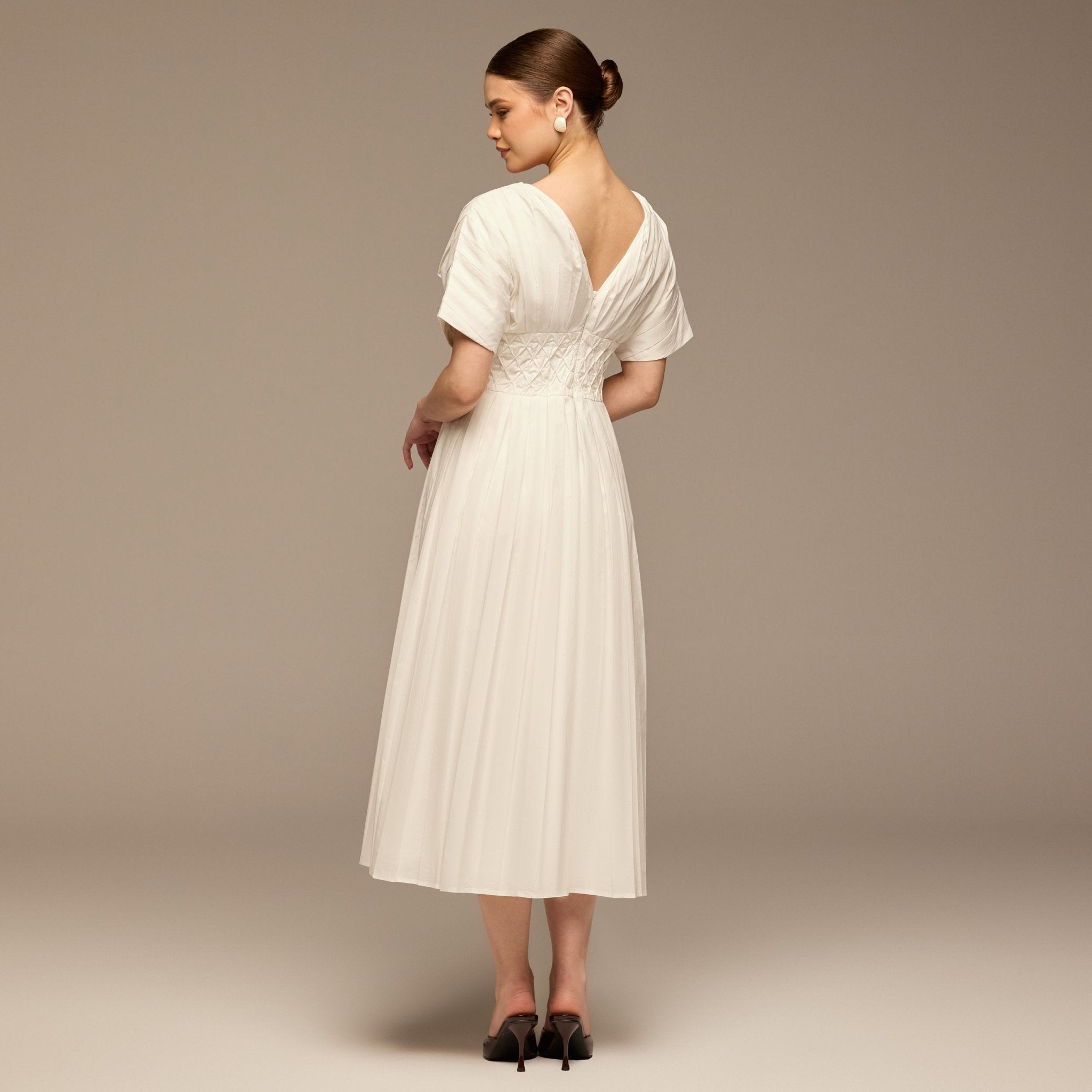 White Poplin Cotton Puffy Sleeve Dress - shopaleena