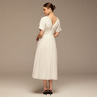 White Poplin Cotton Puffy Sleeve Dress - shopaleena