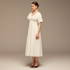 White Poplin Cotton Puffy Sleeve Dress - shopaleena