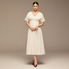 White Poplin Cotton Puffy Sleeve Dress - shopaleena