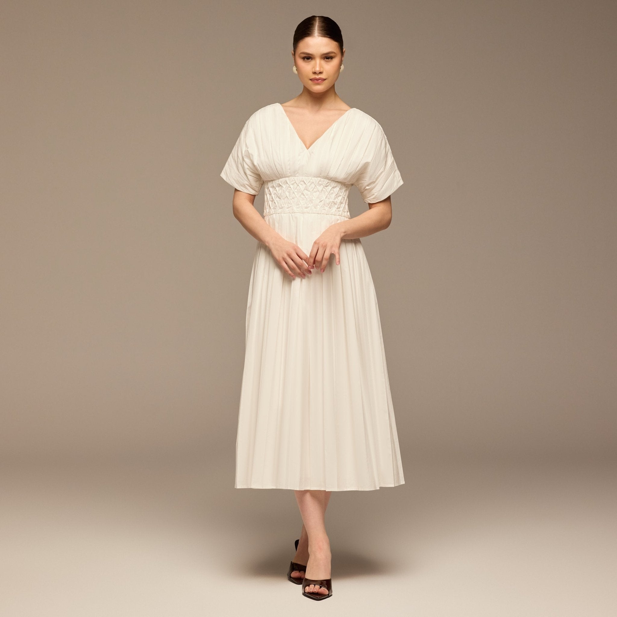 White Poplin Cotton Puffy Sleeve Dress - shopaleena