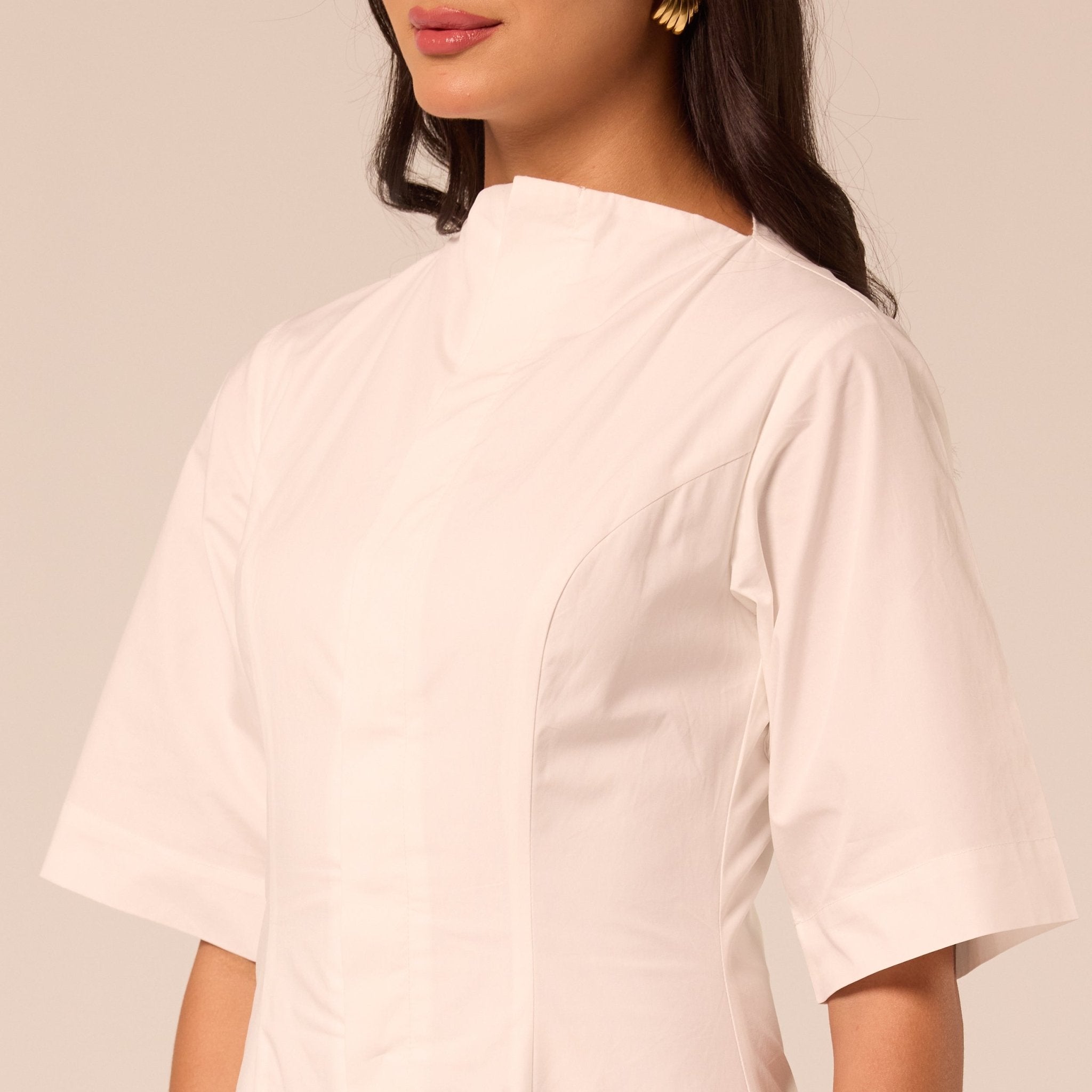 White Poplin Flared Hem Midi Dress - shopaleena