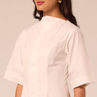 White Poplin Flared Hem Midi Dress - shopaleena