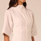 White Poplin Flared Hem Midi Dress - shopaleena