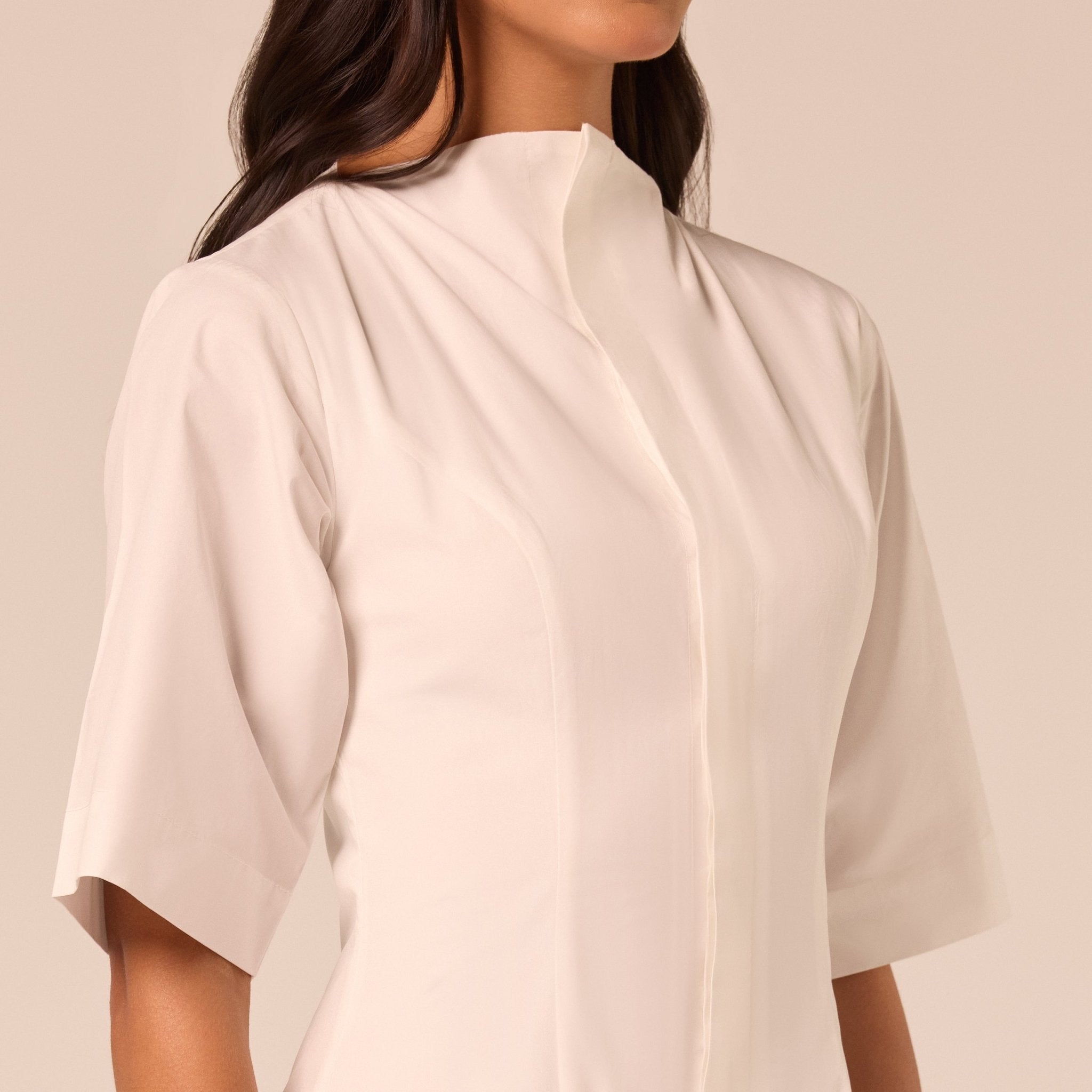 White Poplin Flared Hem Midi Dress - shopaleena