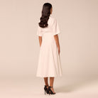 White Poplin Flared Hem Midi Dress - shopaleena