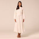 White Poplin Maxi Dress with Pearls - shopaleena