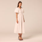 White Puff Sleeve Cotton Midi Dress - shopaleena