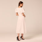 White Puff Sleeve Cotton Midi Dress - shopaleena