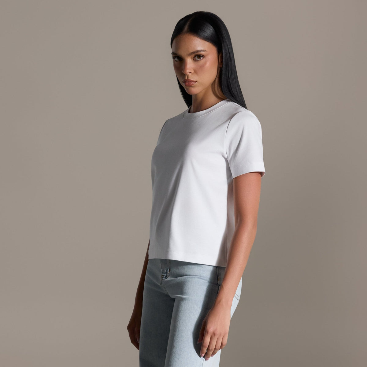White Round Neck T-Shirt - shopaleena