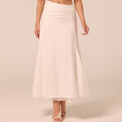 White Ruched Midi Skirt - shopaleena