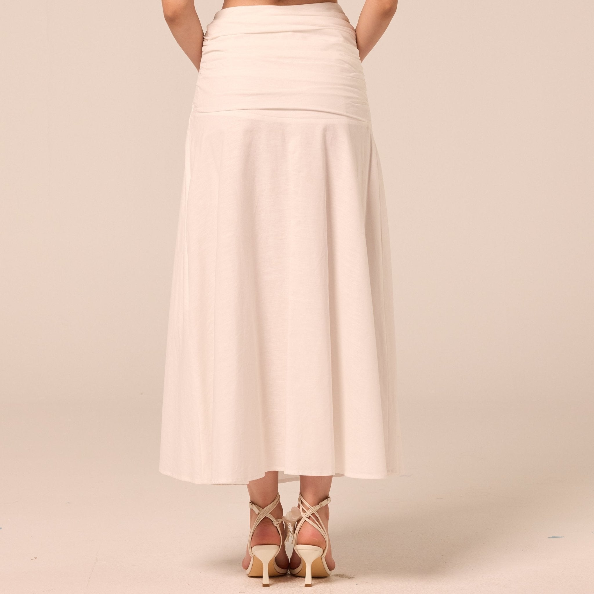 White Ruched Midi Skirt - shopaleena