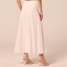 White Ruched Midi Skirt - shopaleena