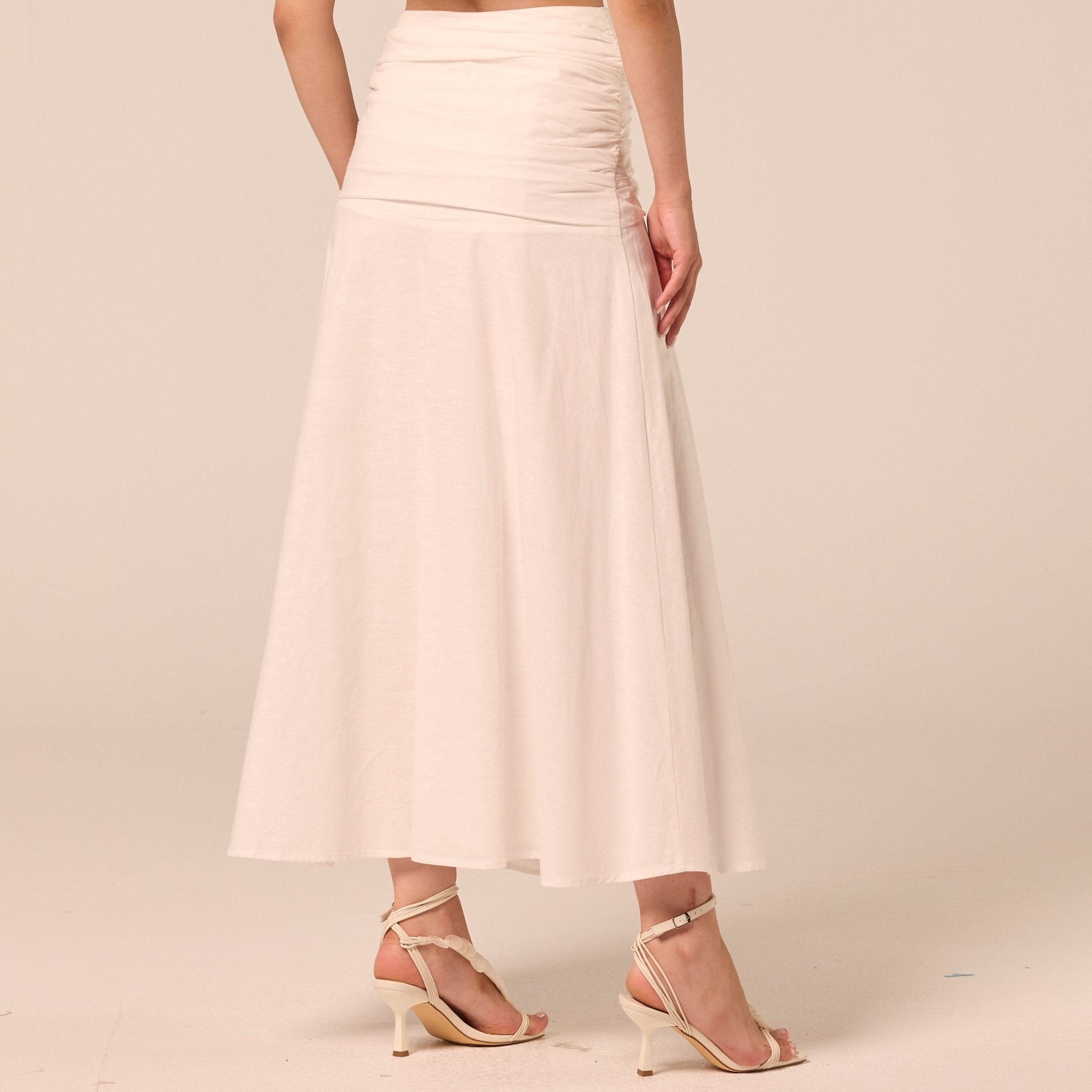 White Ruched Midi Skirt - shopaleena