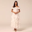 White Ruffle Linen Maxi Dress - shopaleena