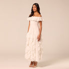 White Ruffle Linen Maxi Dress - shopaleena