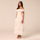 White Ruffle Linen Maxi Dress - shopaleena