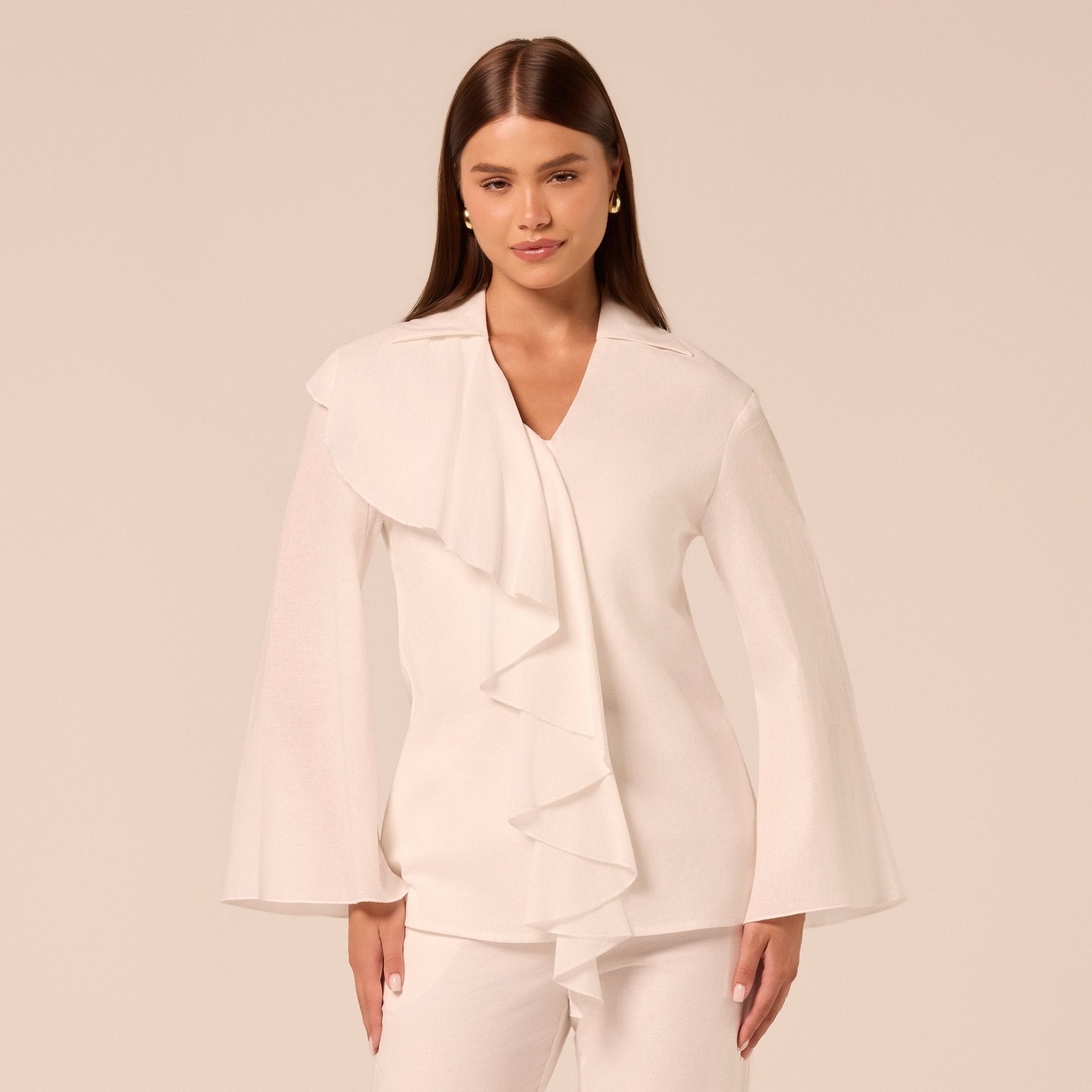 White Ruffle-Trim Cotton Blouse - shopaleena