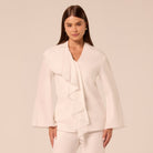 White Ruffle-Trim Cotton Blouse - shopaleena