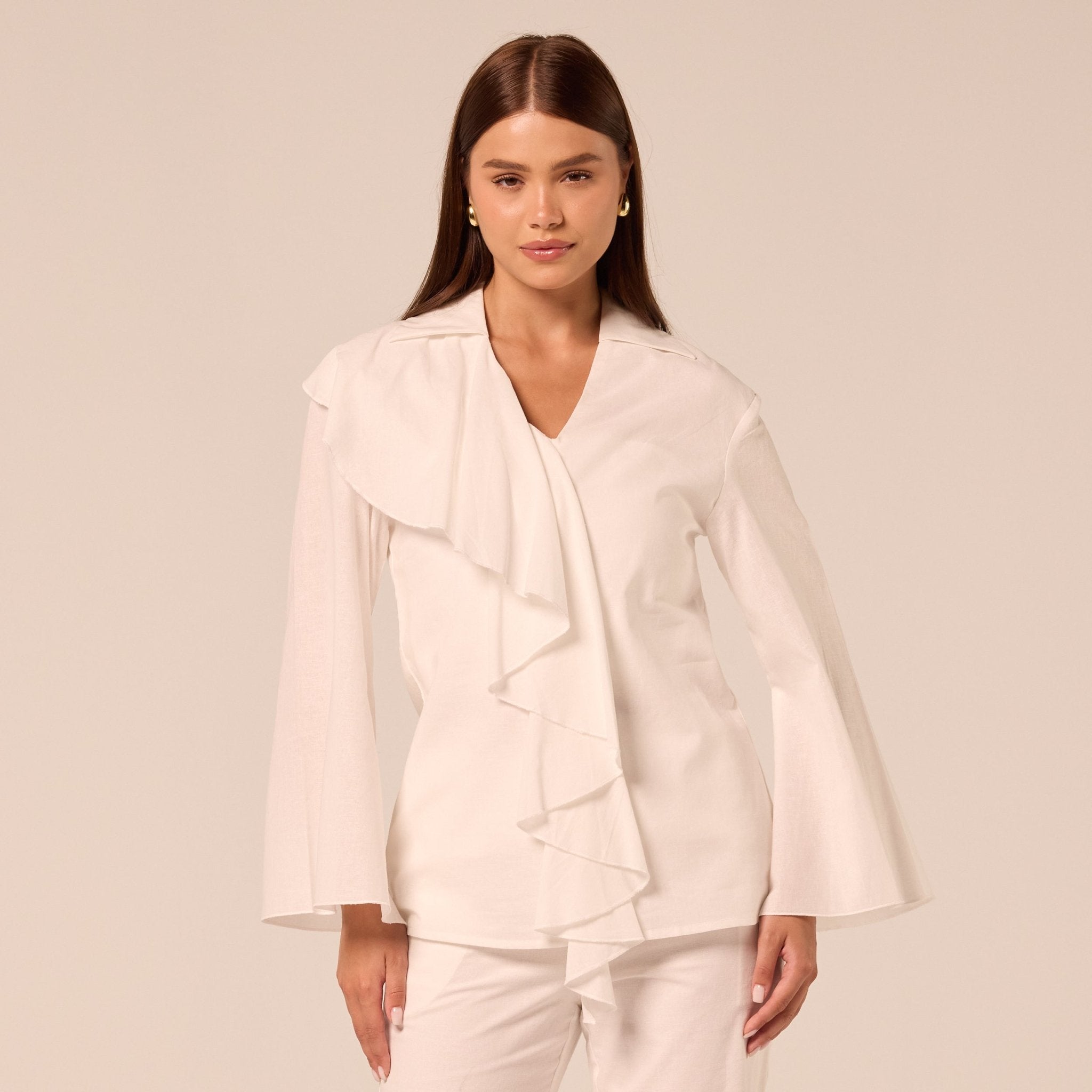 White Ruffle-Trim Cotton Blouse - shopaleena