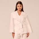 White Ruffle-Trim Cotton Blouse - shopaleena