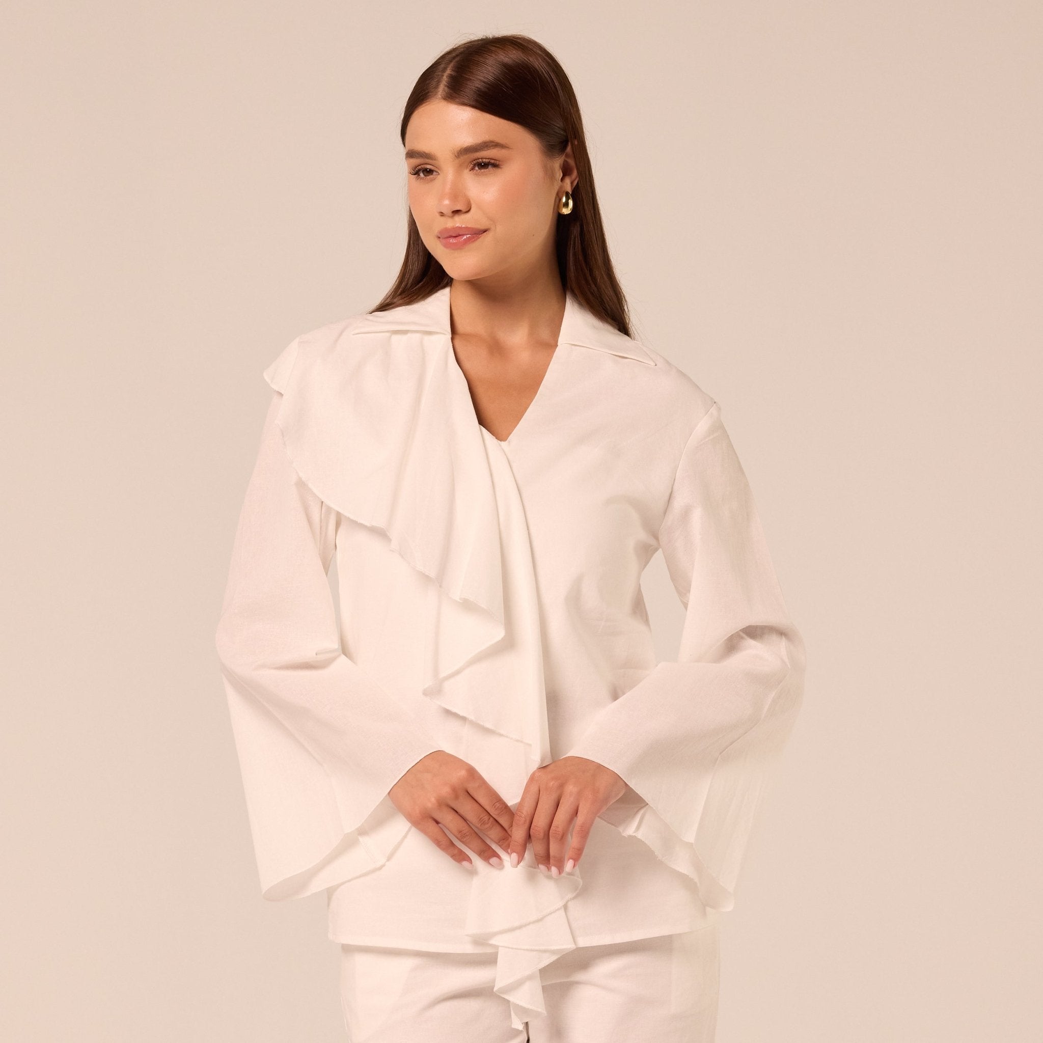 White Ruffle-Trim Cotton Blouse - shopaleena