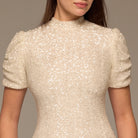 White Sequin Puff Sleeve Maxi Dress - shopaleena