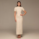 White Sequin Puff Sleeve Maxi Dress - shopaleena