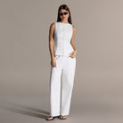 White Sleeveless Boat Linen Top - shopaleena