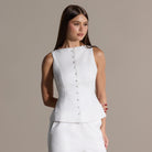 White Sleeveless Boat Linen Top - shopaleena