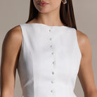 White Sleeveless Boat Linen Top - shopaleena