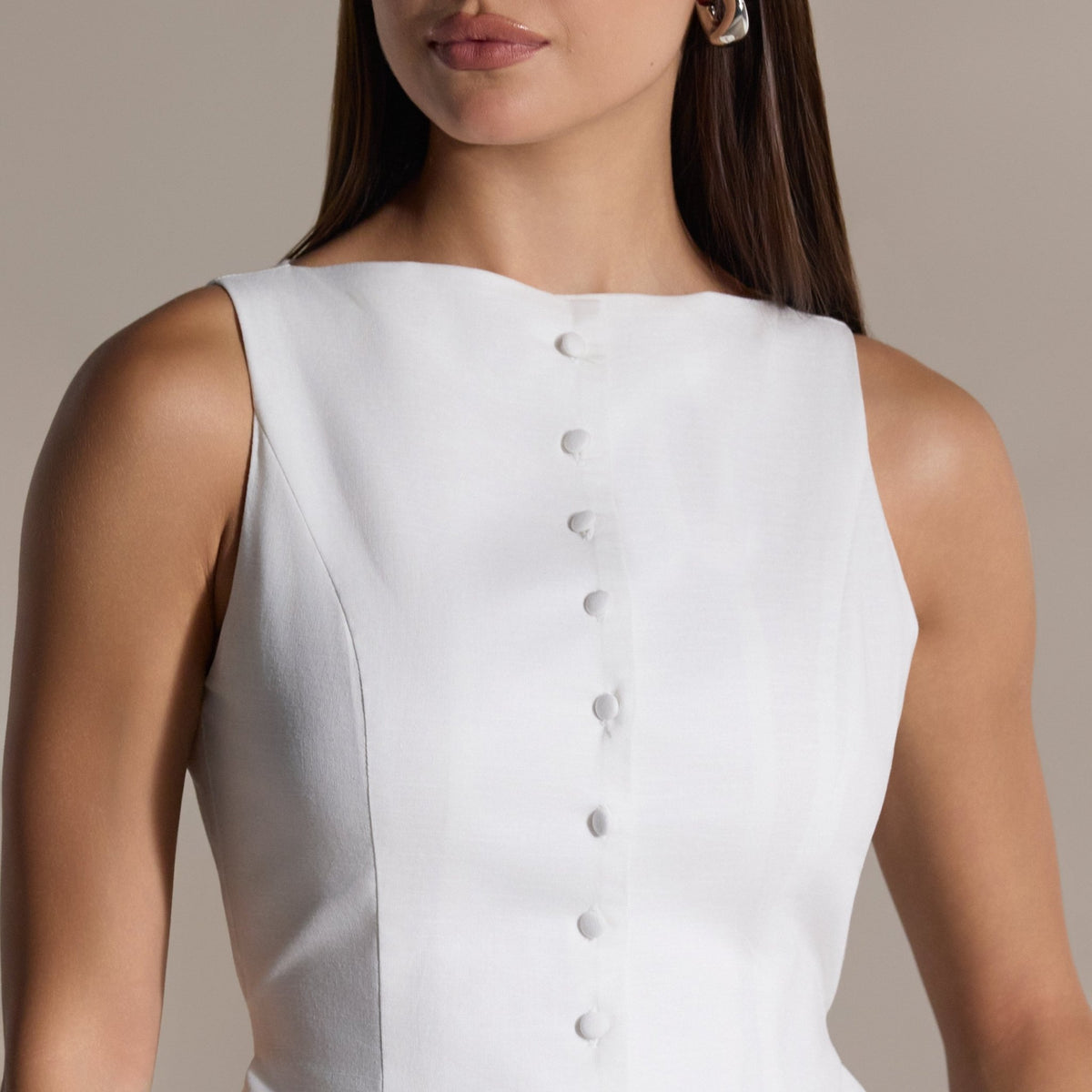 White Sleeveless Boat Linen Top - shopaleena