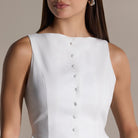 White Sleeveless Boat Linen Top - shopaleena