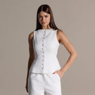 White Sleeveless Boat Linen Top - shopaleena