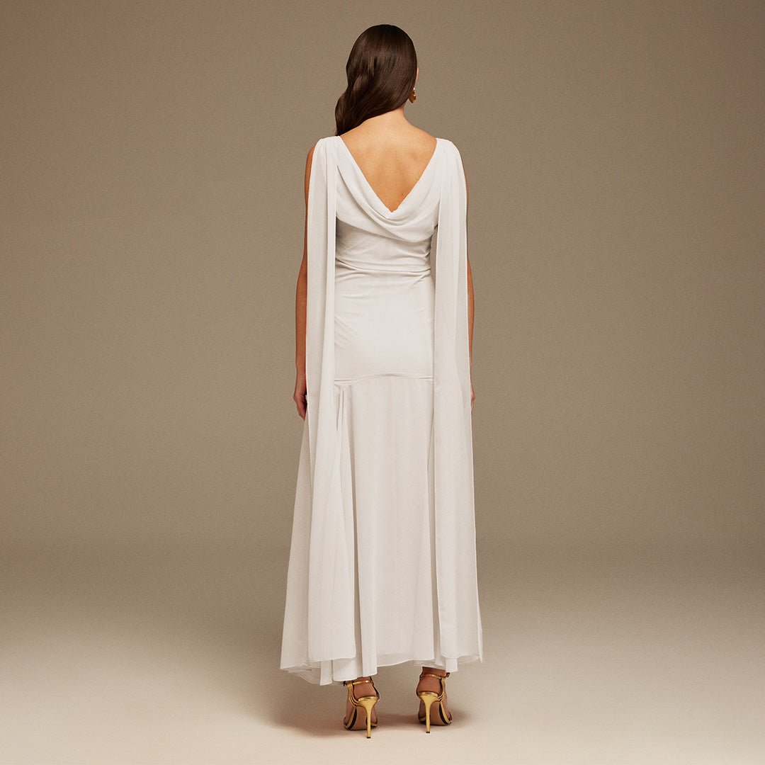 White Sleeveless Chiffon Maxi Dress with embroidery - shopaleena