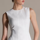 White Sleeveless Round Neck Peplum Top - shopaleena