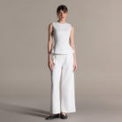 White Sleeveless Round Neck Peplum Top - shopaleena