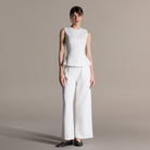 White Sleeveless Round Neck Peplum Top - shopaleena