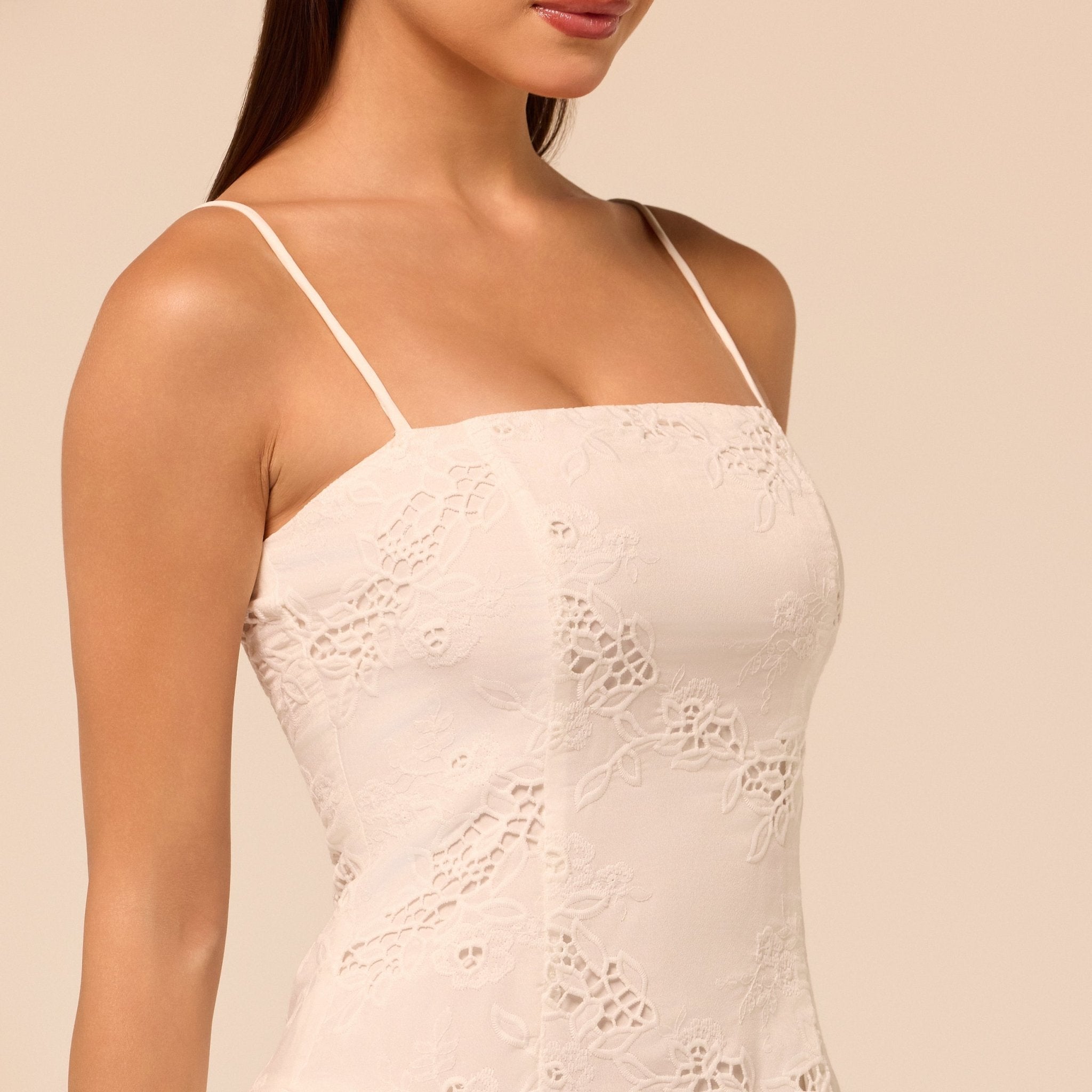 White Spaghetti Strap Floral Lace Midi Dress - shopaleena